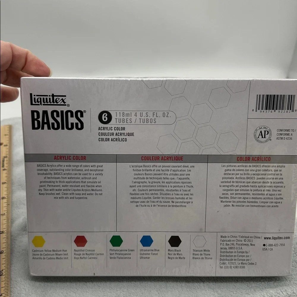 Liquitex Basics Acrylic Starter Set 6 Tubes Primary Colors 4oz Tubes - Picture 3 of 6